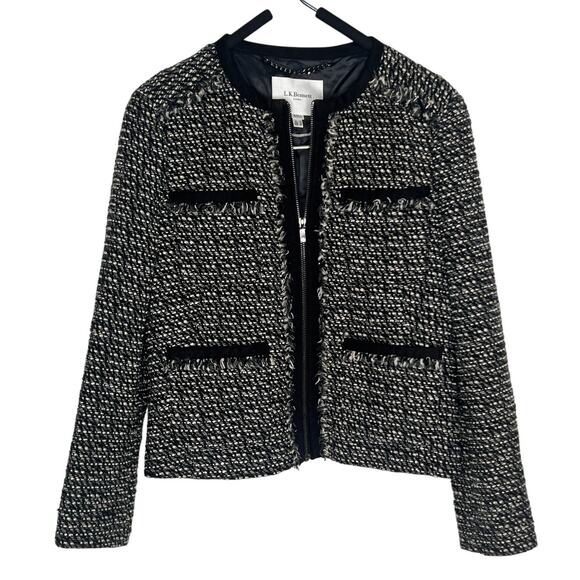 L.K. Bennett Long Sleeve Full Zip Tweed Jacket Black/White Women's Size US 8 - Picture 2 of 10